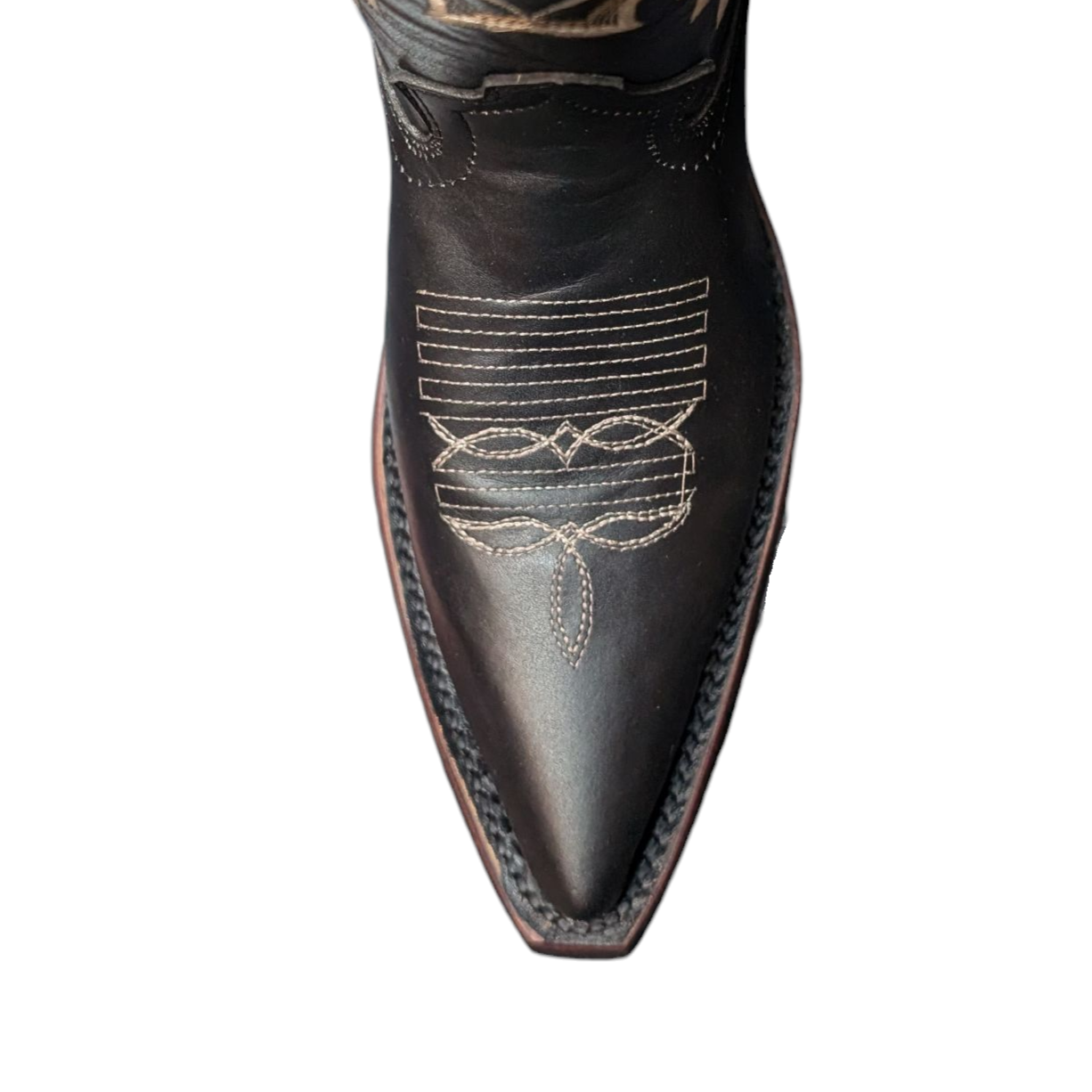 Women's Cowboy Boots (0082) - 14.5" Black Leather Pointy Toe w/ Western Stitching