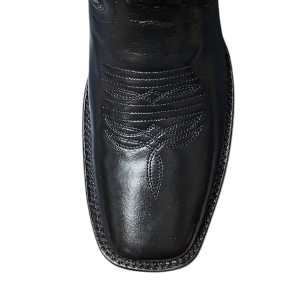 Women's Cowboy Boots (0085) - 14" Wide Calf Black Leather w/ Square Toe