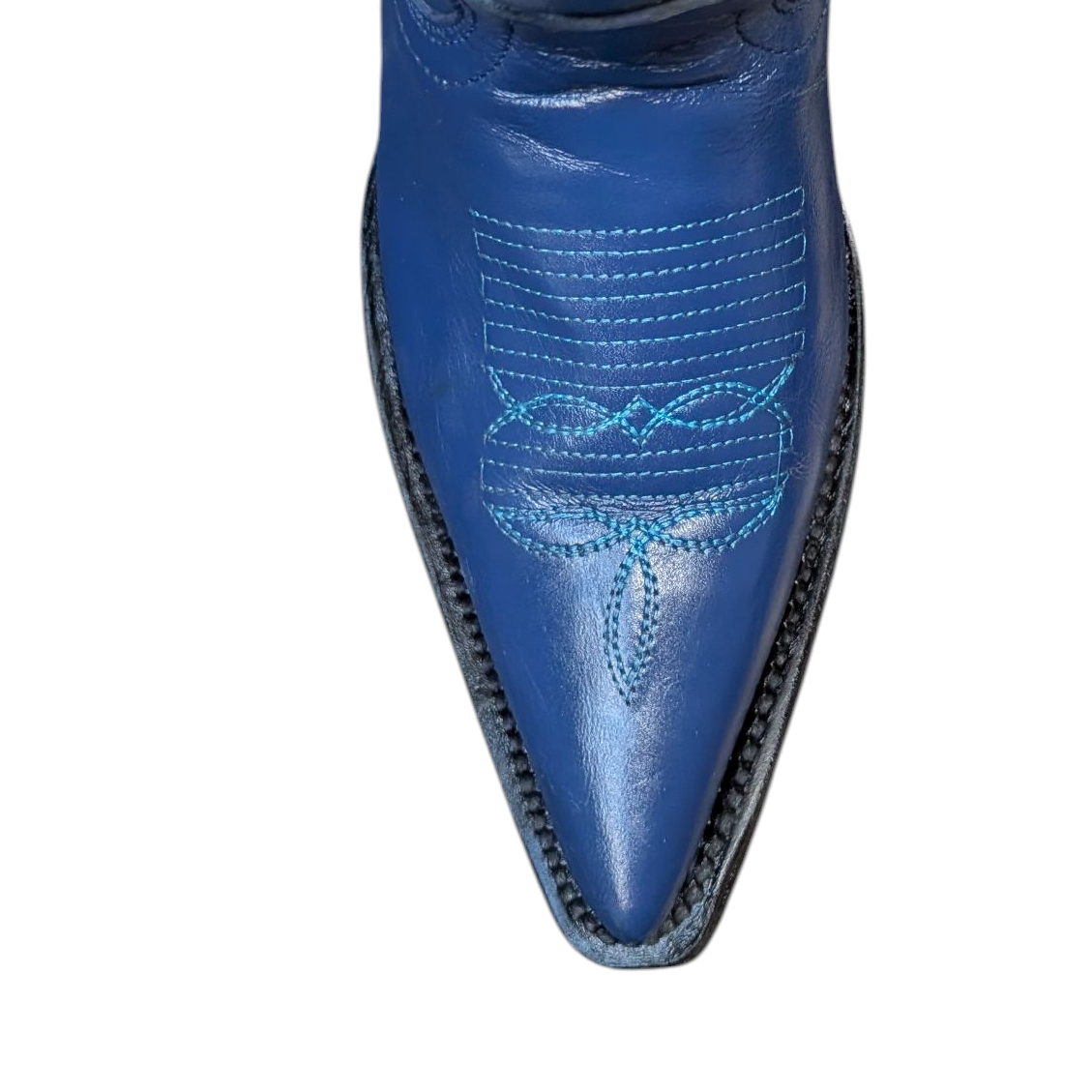 Women's Cowboy Boots (0087) - 14" Blue Leather Boot w/ Pointy Toe