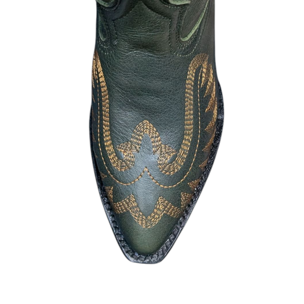 Women's Cowboy Boots (0088) - 14" Dark Green leather w/ Round Toe