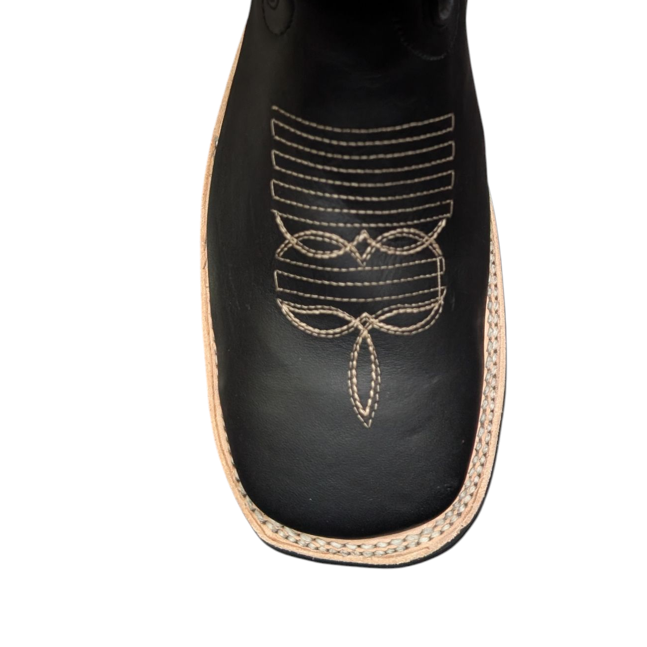 Men's Cowboy Boots (0080) - 12" Square Toe Black Leather w/ Tribal Stitching