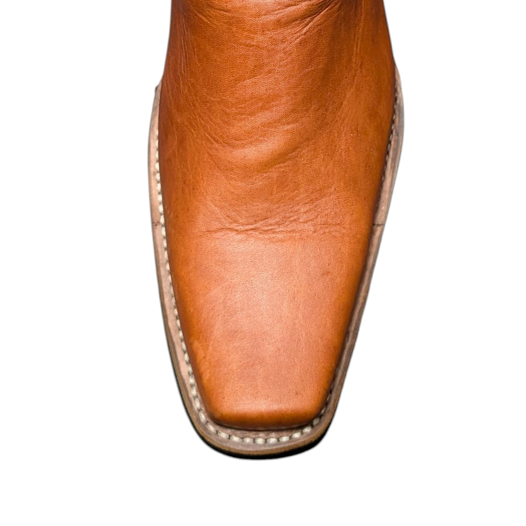 Unisex Cowboy Boots (0093) - 13" Rust Brown & Burgundy Leather w/ Snip Toe