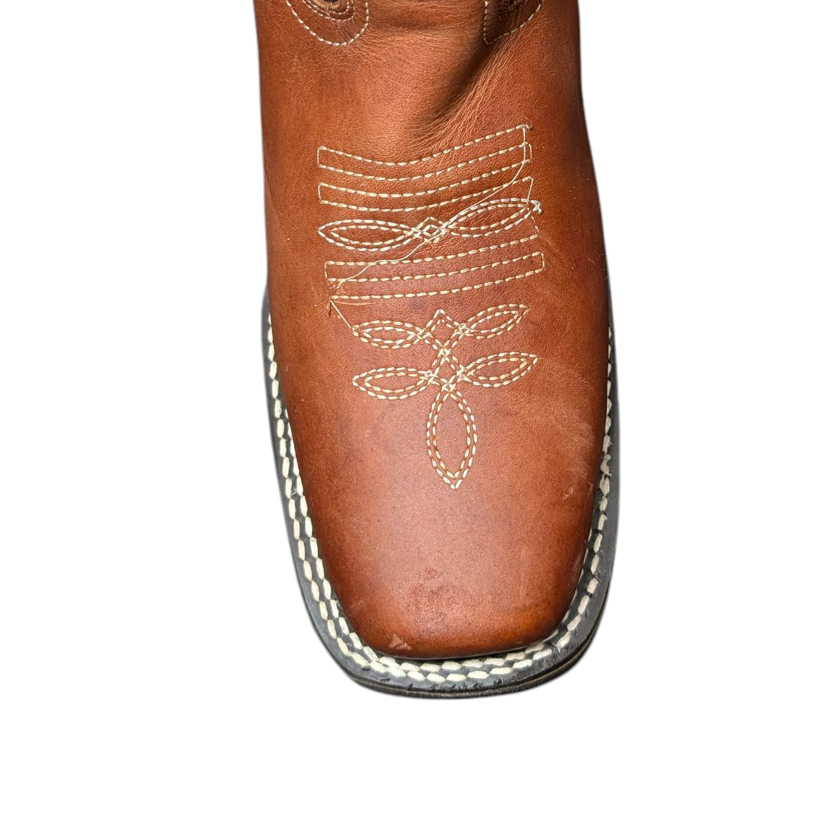 Unisex Cowboy Boots (0096) - 12.5" Rust Brown & Black w/ Western Stitching & Square Toe