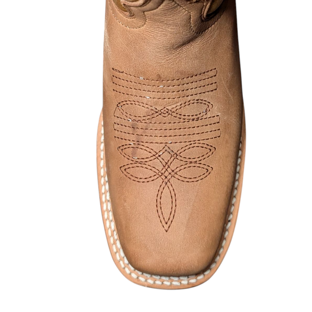 Unisex Cowboy Boots (0081) - 12.5" Light Beige Leather w/ Rodeo Toe