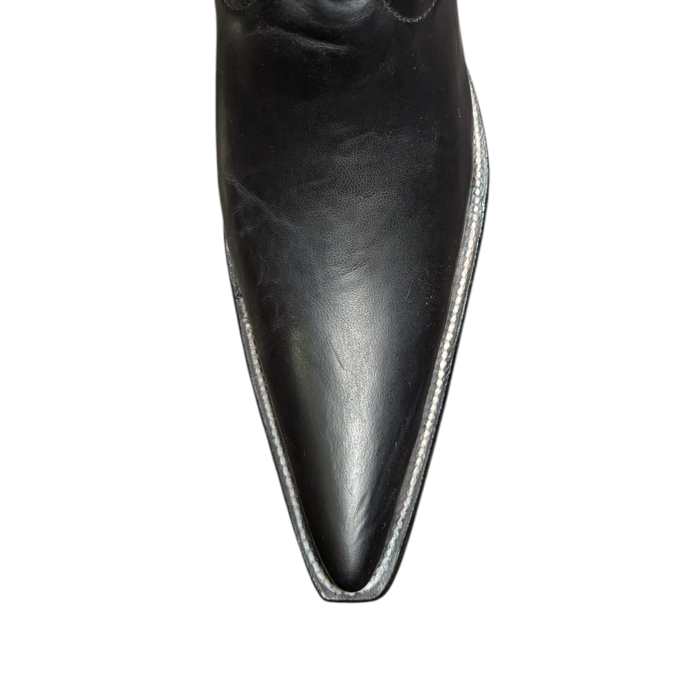 Unisex Cowboy Boots (0086) - 14" Black Leather w/ Black Western Stitching and Pointed Toe