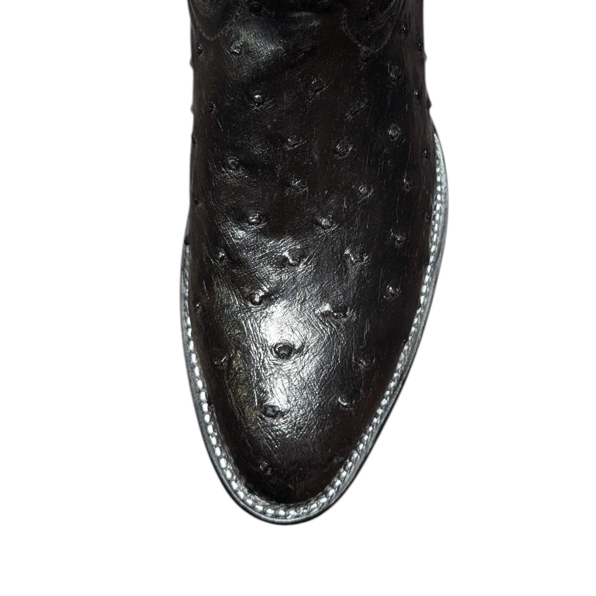Men's Exotic Leather Cowboy Boots (0090) - 12.5" Black Ostrich Leather w/ Western Stitching & Round Toe