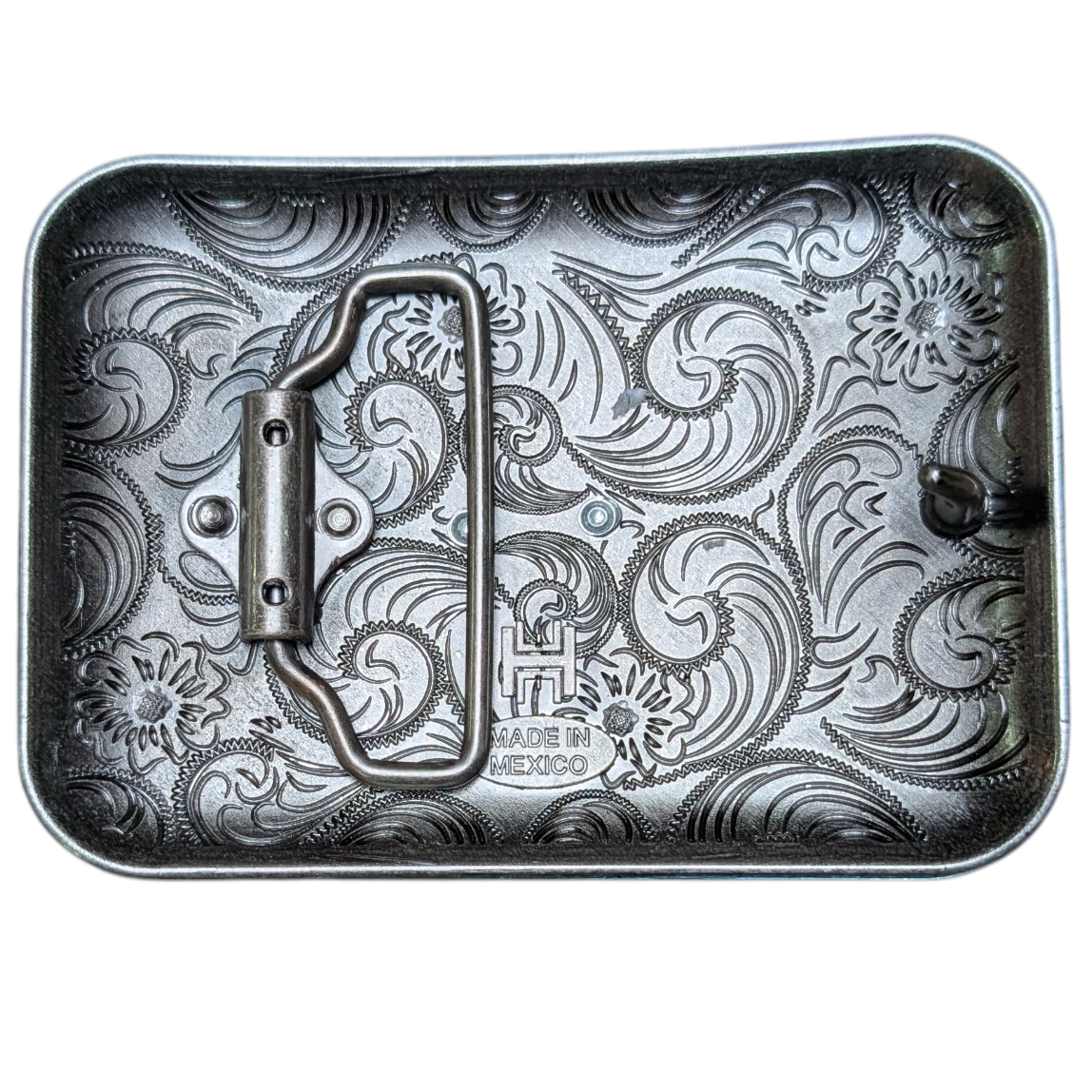 Western Buckle (0060) - Brushed Silver Rectangle w/ Longhorn
