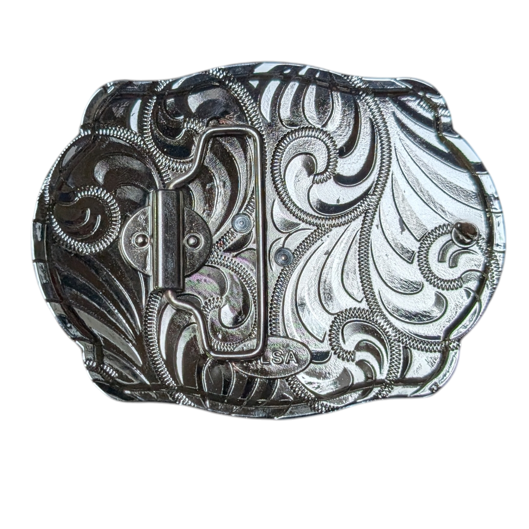 Western Buckle (0064) - Black & Silver w/ Gold Horse Head