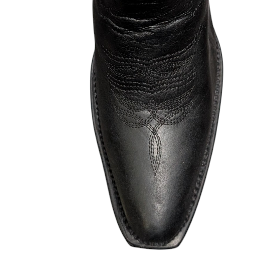 Cowboy Boots (0106) - 15¾" Black w/ Black Botanical Embroidery & Round Toe