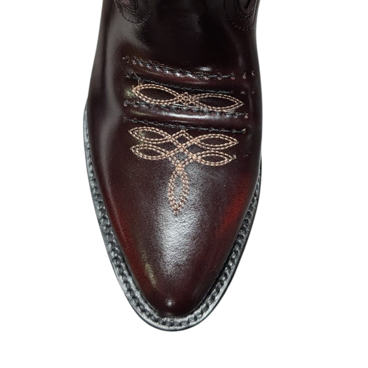 Cowboy Boots (0127) - 13.5" Glossy Burgundy Leather w/ Round Toe