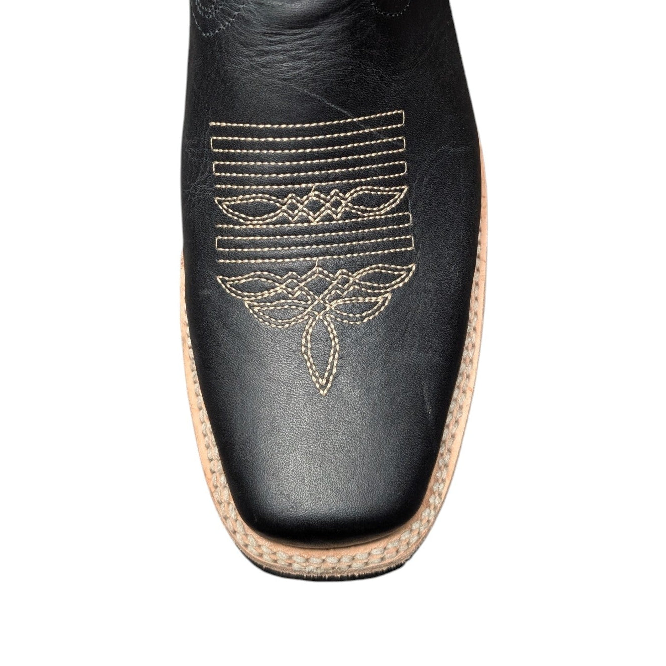 Cowboy Boots (0005) - 12" Rodeo Toe Matte Black Leather Western Stitching