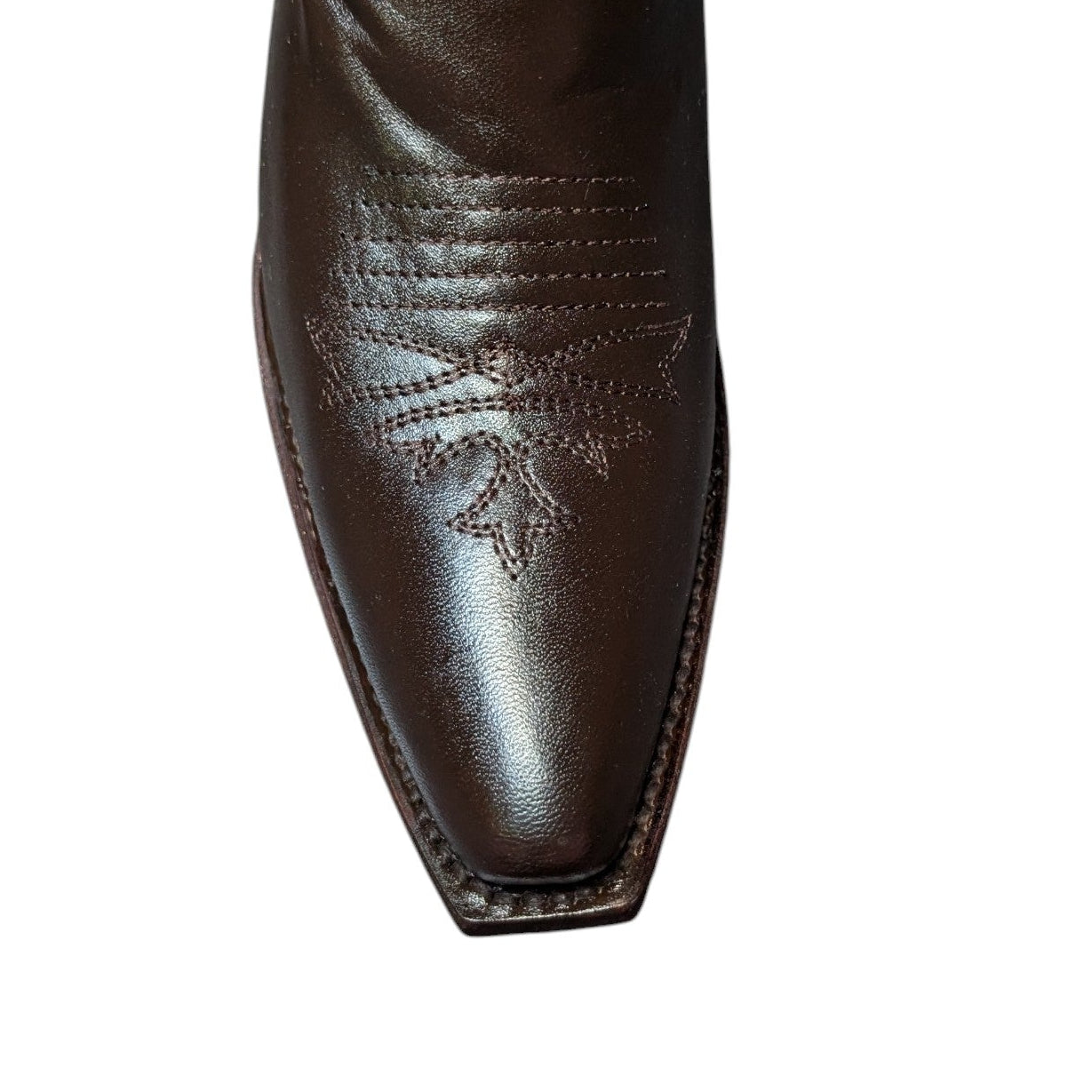 Cowboy Boots (0133) - 16" Dark Brown Leather w/ Western Stitching and Snip Toe