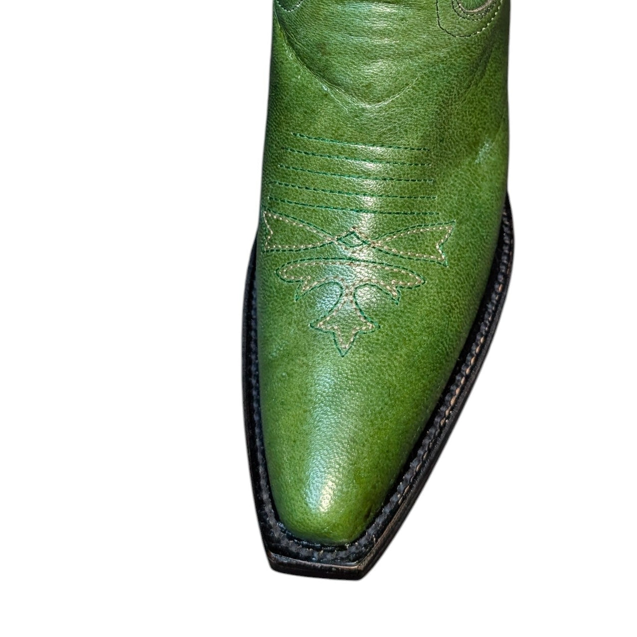 Cowboy Boots (0146) - 16" Green Leather w/ Western Stitching and Snip Toe