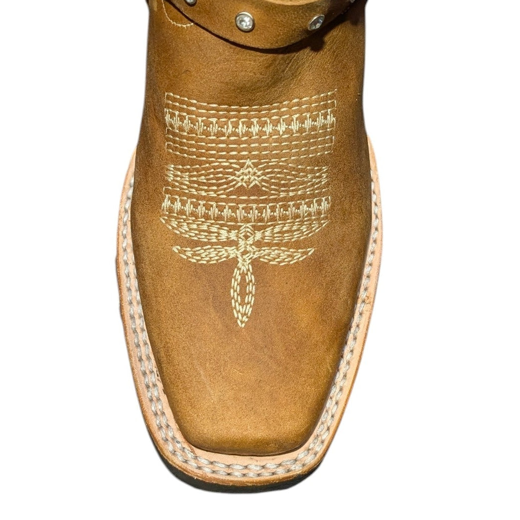 Cowboy Boots (0138) - 12.5" Light Brown Leather w/ White Stitching and Square Toe