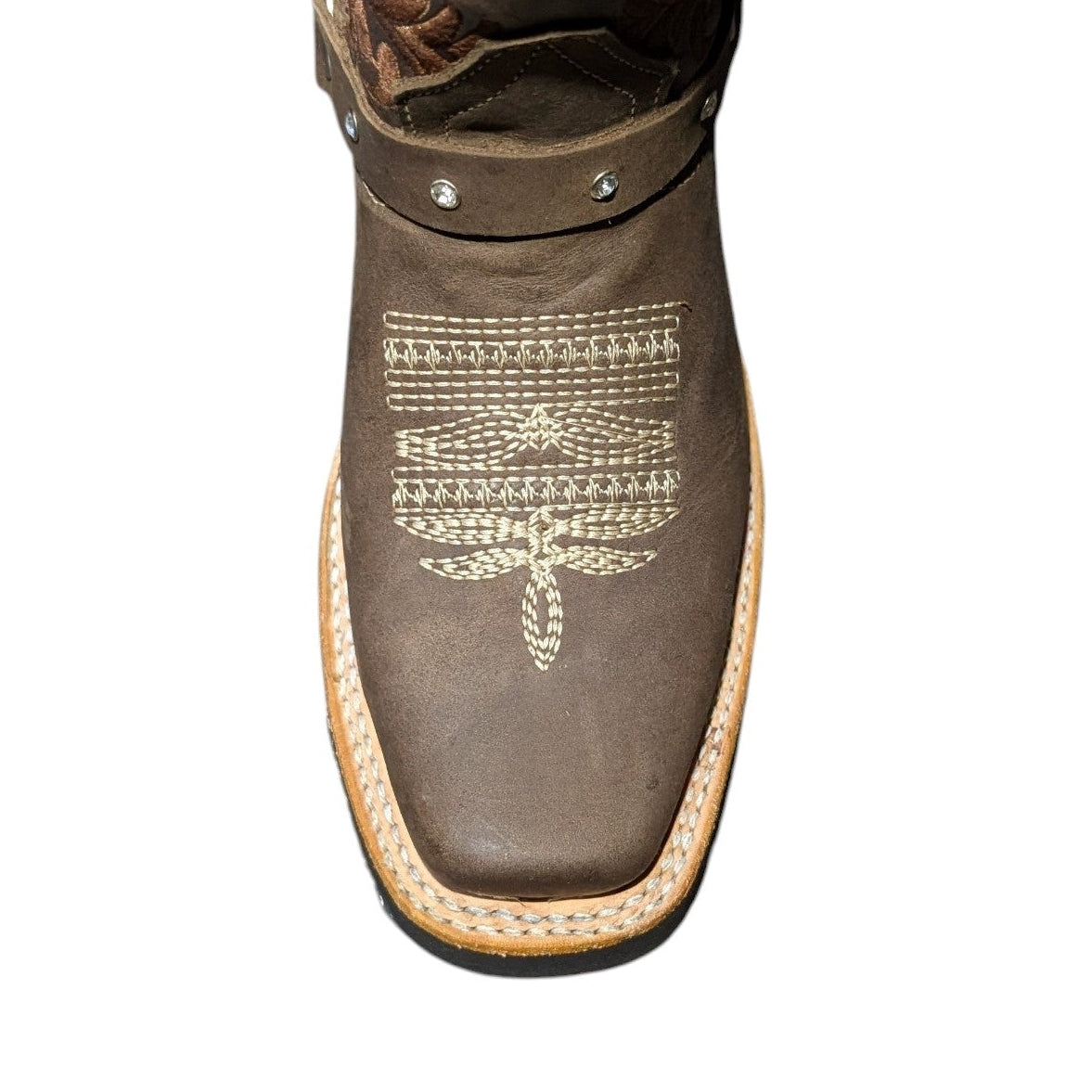 Cowboy Boots (0140) - 13" Dark Brown Leather w/ Botanical Stitching and Square Toe