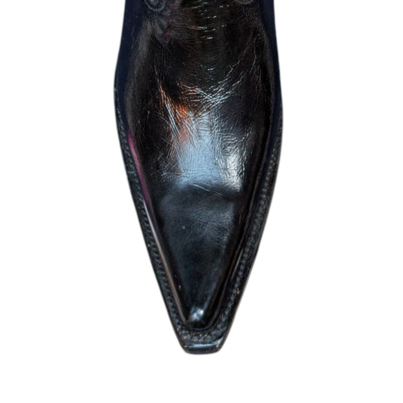 Unisex Cowboy Boots (0049) - Black Leather w/ Golden Western Stitching & Pointed Toe