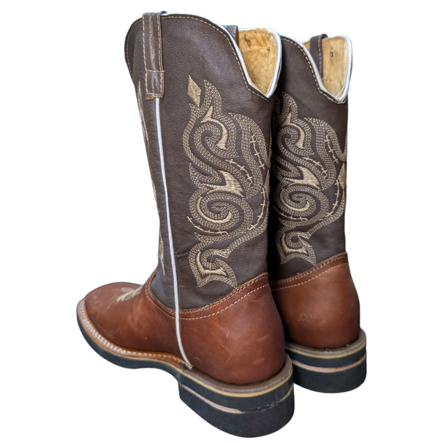 Men's Cowboy Boots (0043) - Two-tone Brown Leather w/ Square Toe