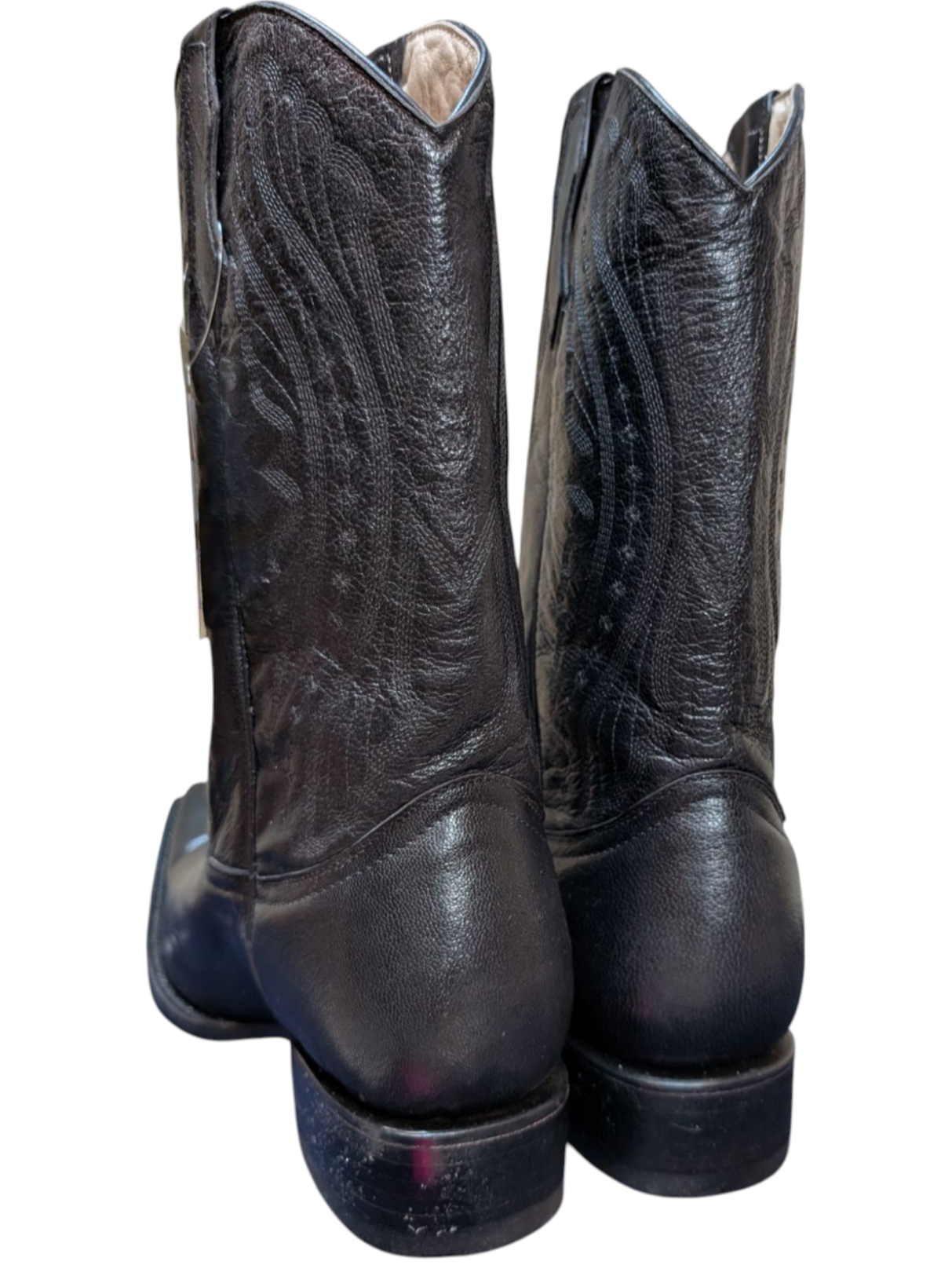 Unisex Cowboy Boots (0051) - Black Sheep-hide Leather w/ Pointed Toe