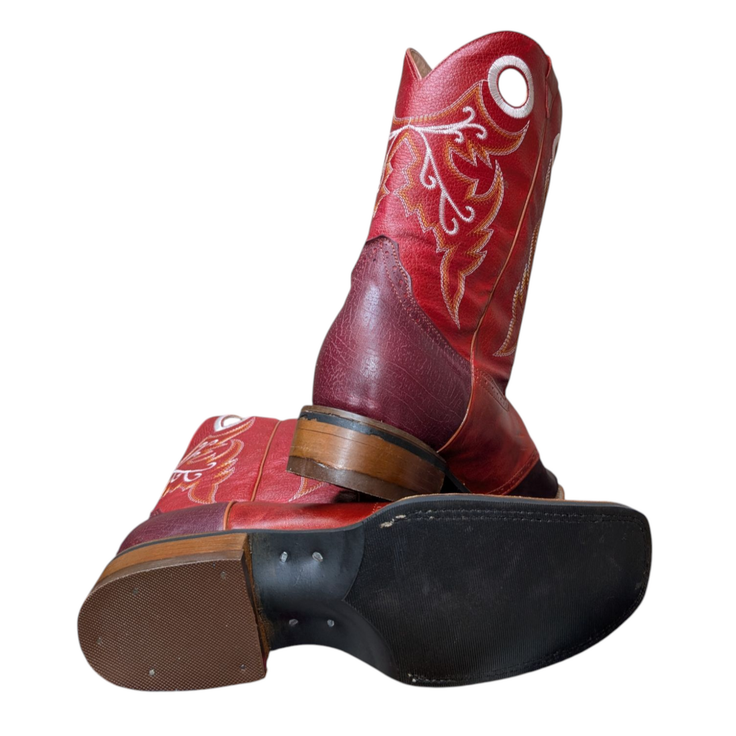 Men's Cowboy Boots (0038) - Red Leather w/ Western Stitching & Square Toe