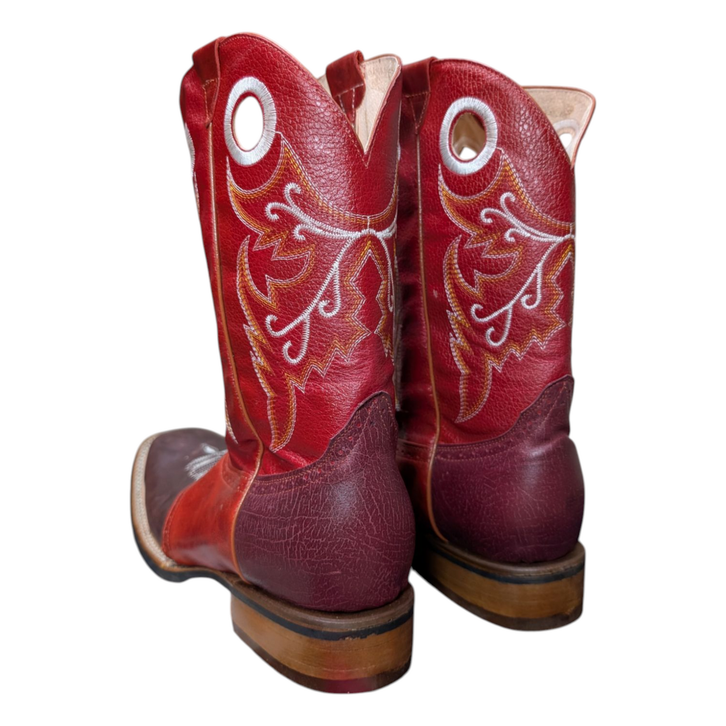 Men's Cowboy Boots (0038) - Red Leather w/ Western Stitching & Square Toe