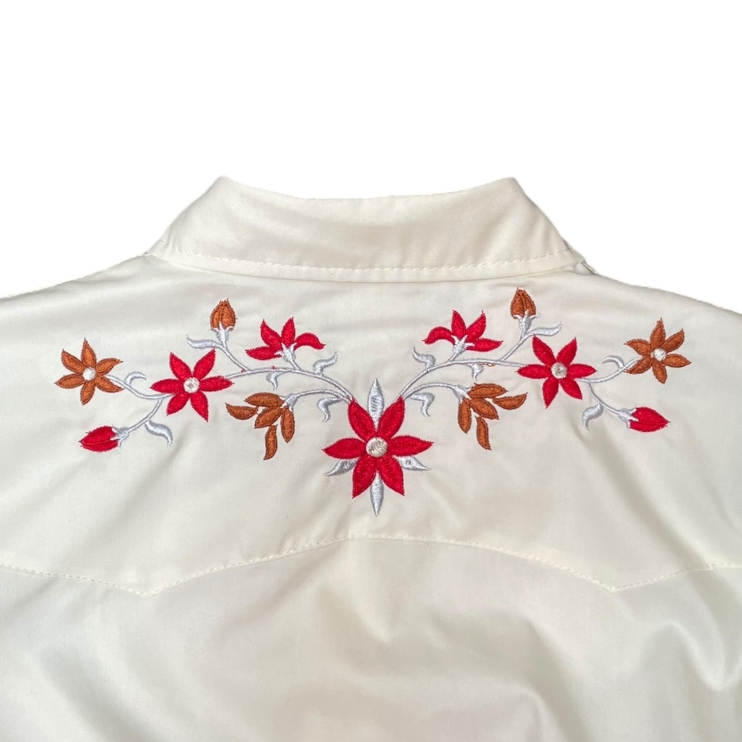 Western Shirt (0010) - White with Embroidered Floral Details