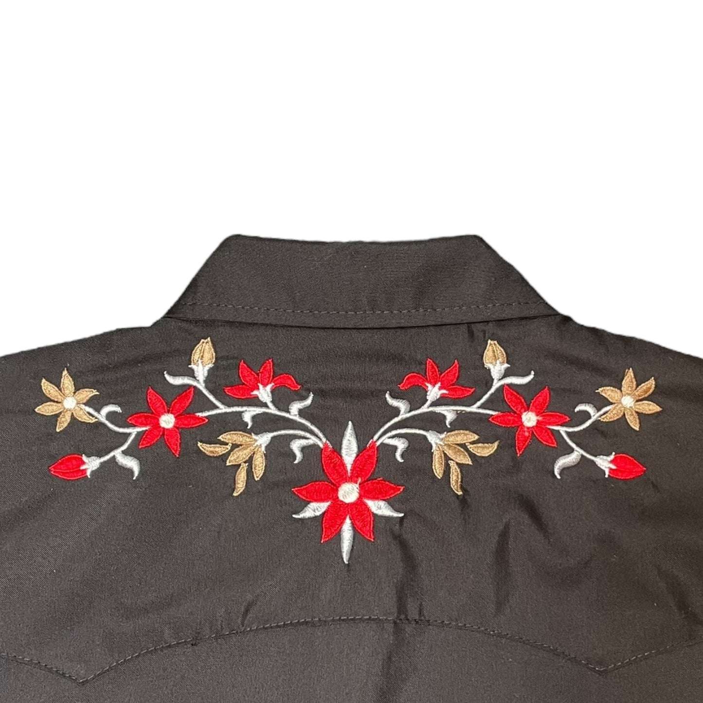 Western Shirt (0011) - Black with Embroidered Floral Details