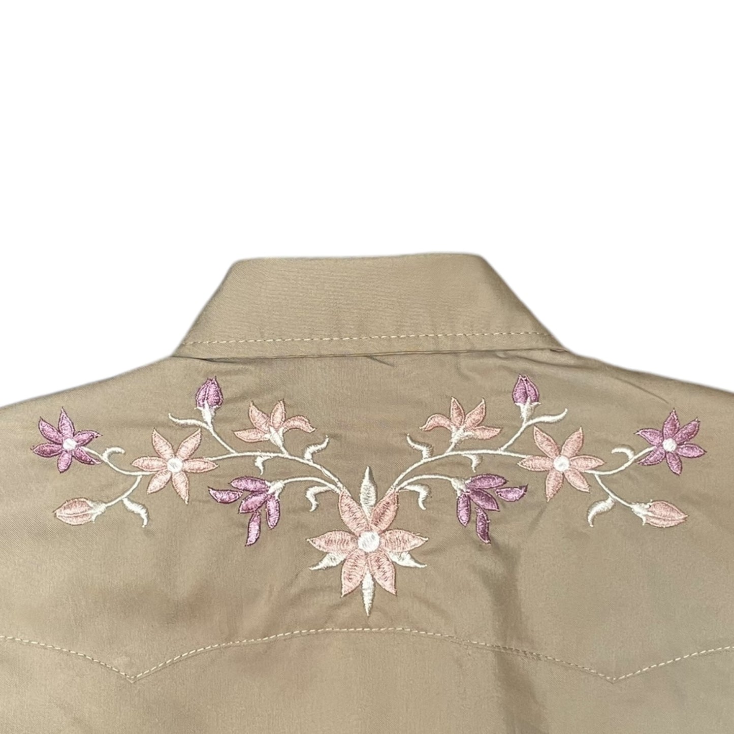 Western Shirt (0009) - Beige with Embroidered Floral Details