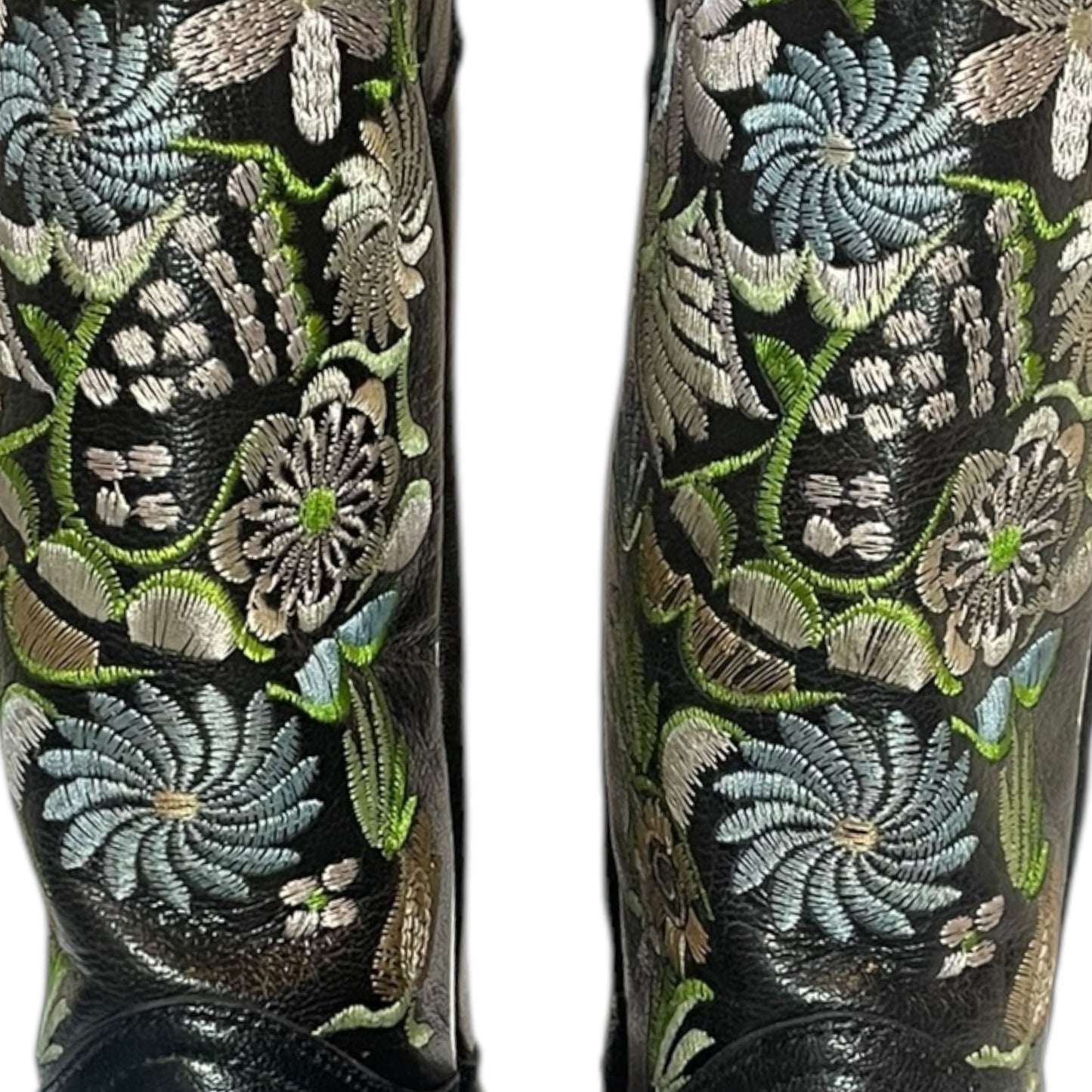 Women's Cowboy Boots (0031) - 14" Square Toe Rustic Black w/ Floral Embroidery