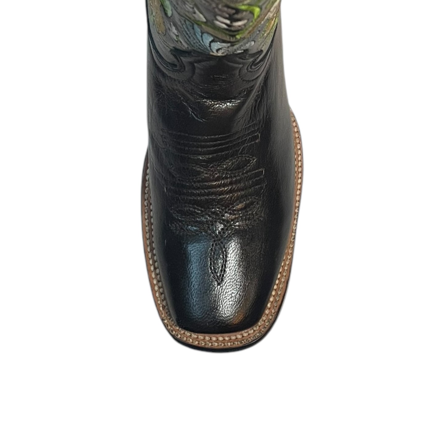 Women's Cowboy Boots (0031) - 14" Square Toe Rustic Black w/ Floral Embroidery