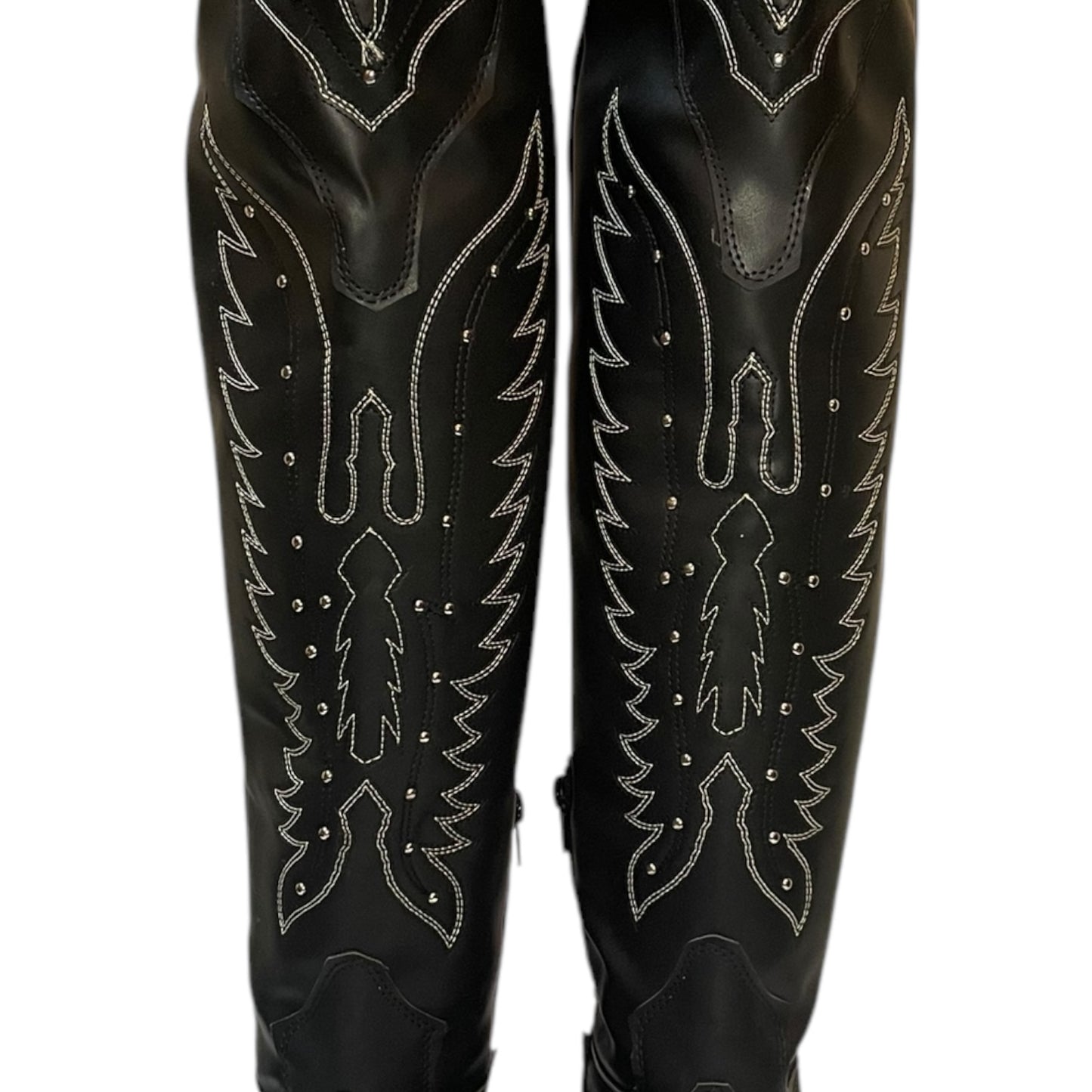 Women's Cowboy Boots (0037) - 24" Above-Knee (Synthetic Leather) Black with Round Toe