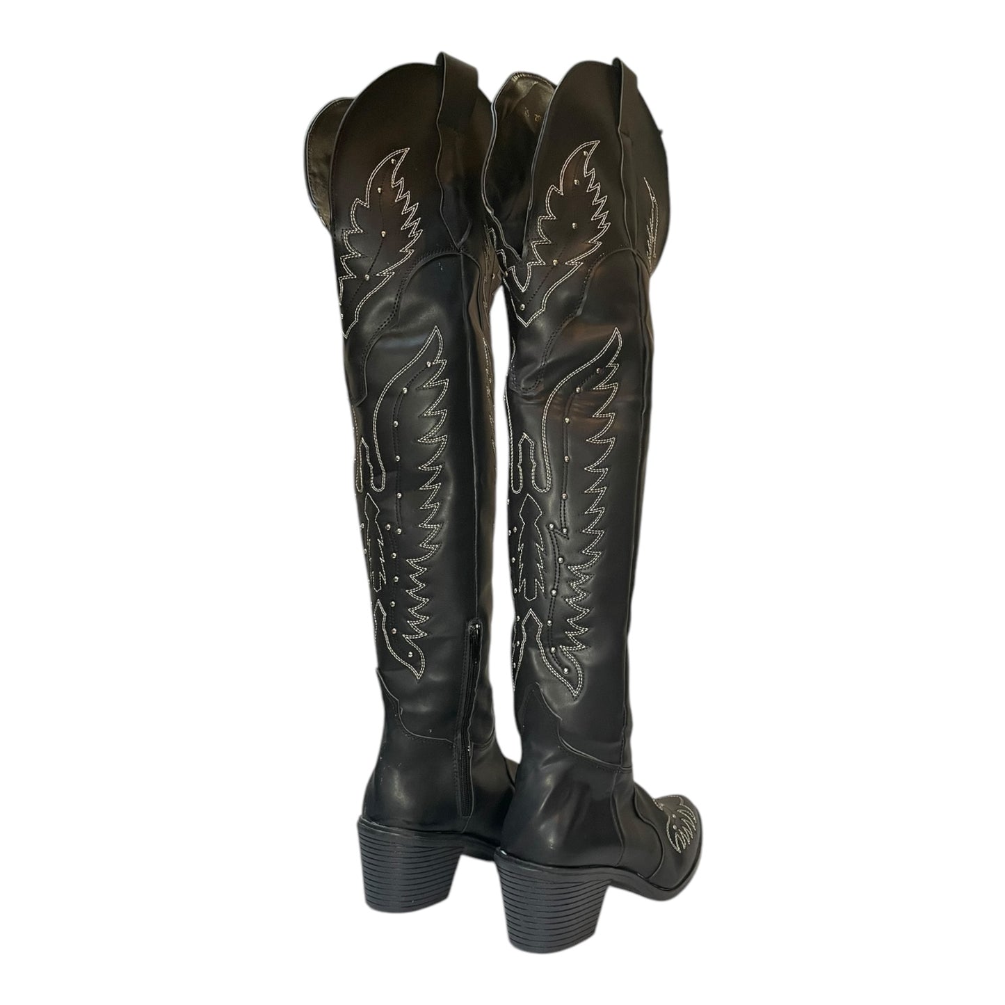 Women's Cowboy Boots (0037) - 24" Above-Knee (Synthetic Leather) Black with Round Toe