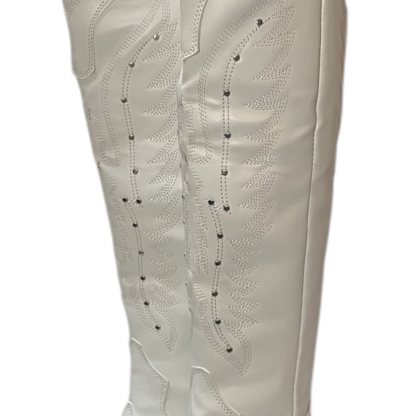 Women's Cowboy Boots (0038) - 24" Above-Knee (Synthetic Leather) White with Round Toe