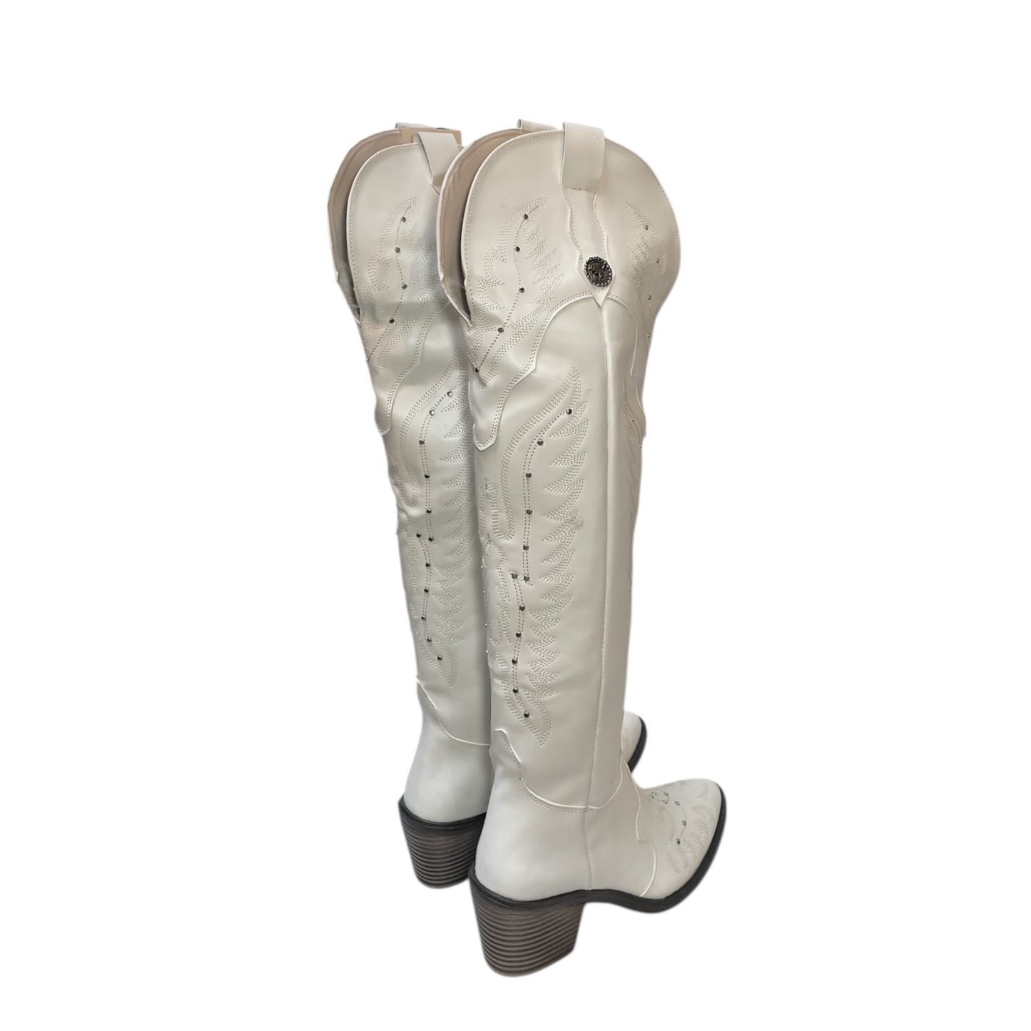 Women's Cowboy Boots (0038) - 24" Above-Knee (Synthetic Leather) White with Round Toe