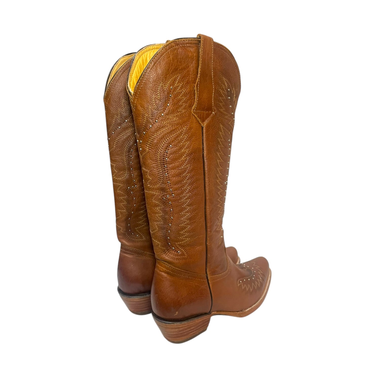 Women's Cowboy Boots (0034) - 17" Tall Brown Leather Snip Toe