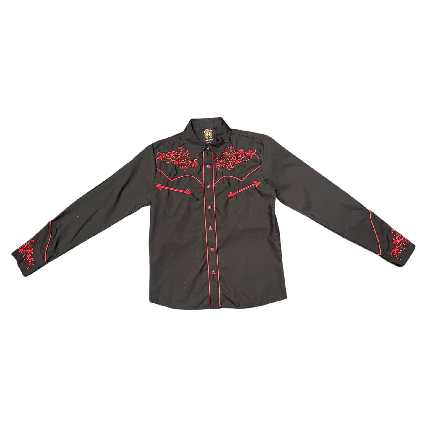 Western Shirt (0015) - Black with Western Botanical Embroidered Details