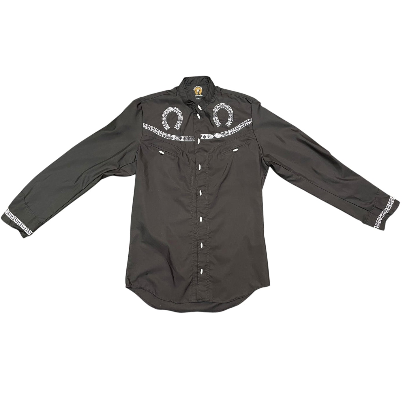 Western Shirt – Black with Greek Key Embroidery (0014)