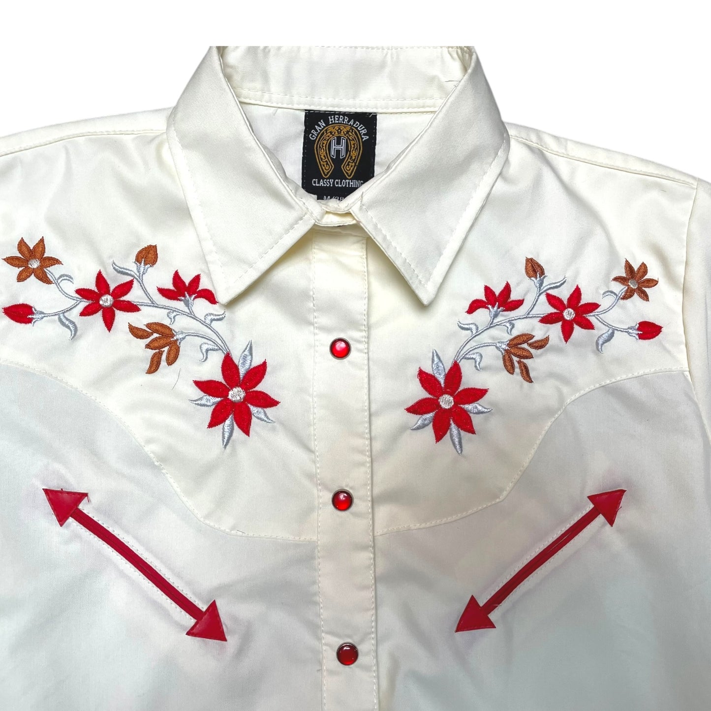 Western Shirt (0010) - White with Embroidered Floral Details