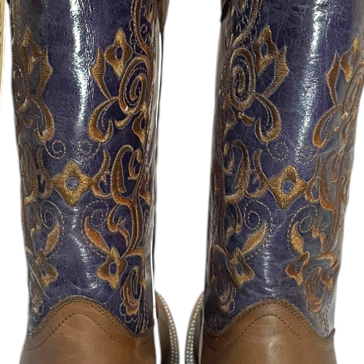Women's Cowboy Boots (0026) - 13.5" Brown and Navy Square Toe