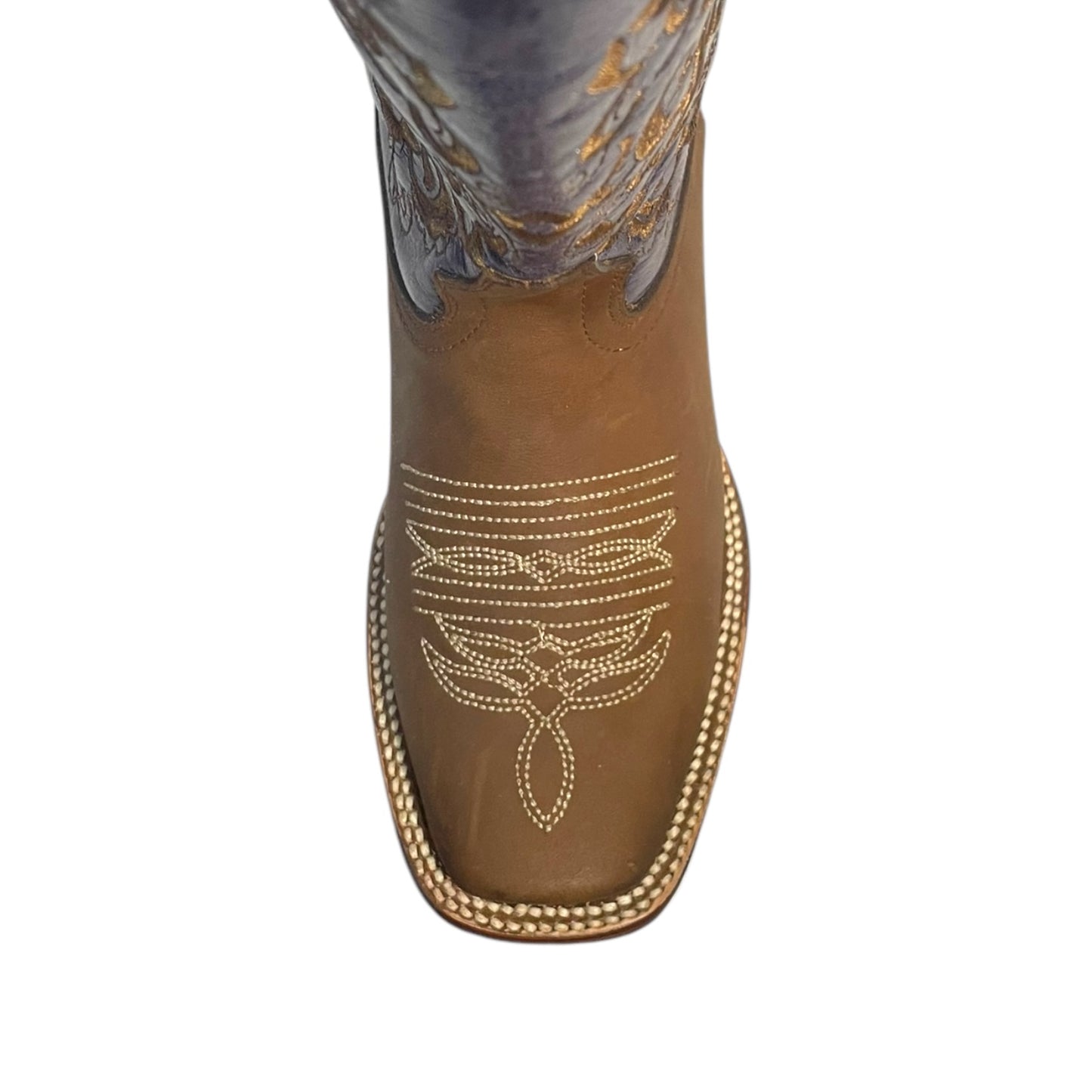 Women's Cowboy Boots (0026) - 13.5" Brown and Navy Square Toe