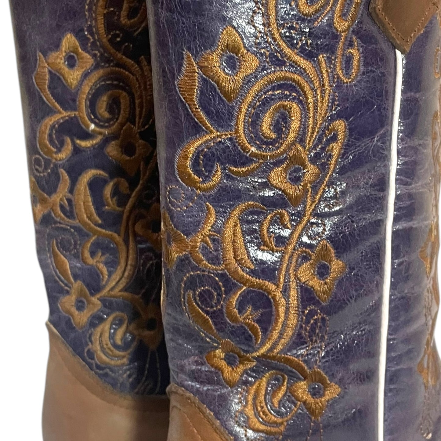 Women's Cowboy Boots (0026) - 13.5" Brown and Navy Square Toe