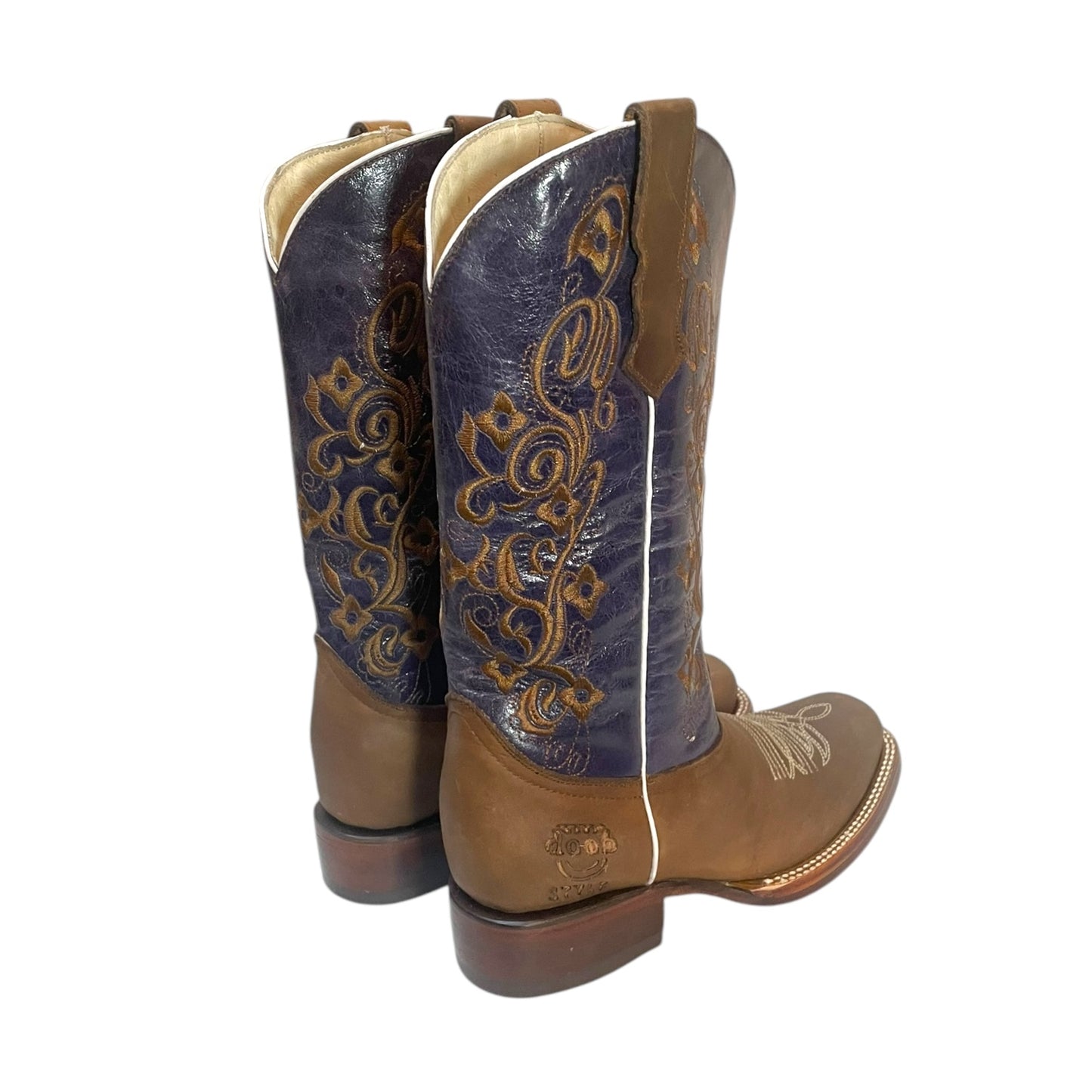 Women's Cowboy Boots (0026) - 13.5" Brown and Navy Square Toe