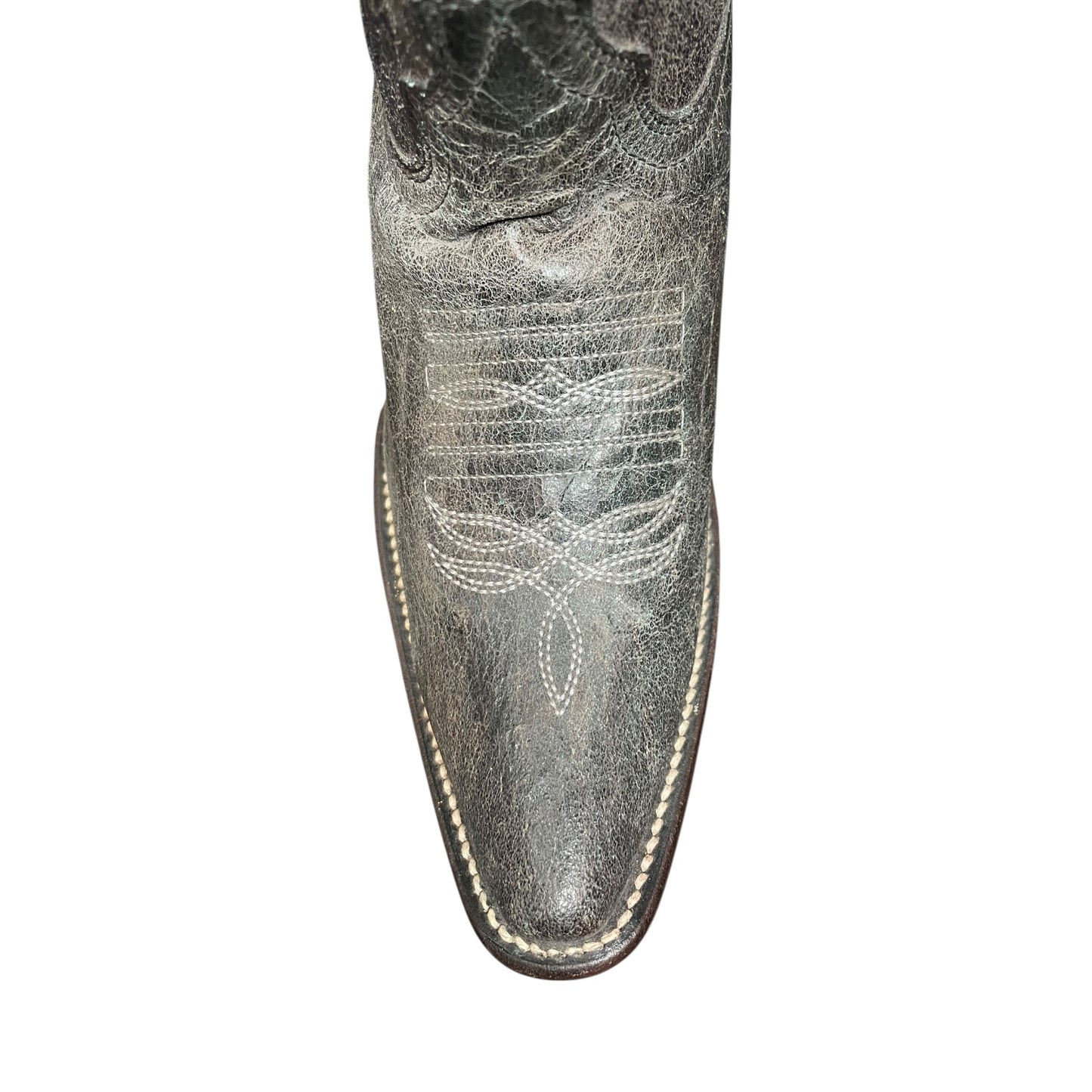 Women's Cowboy Boots (0021) - 16"Tall Cracked Grey Leather With J Toe
