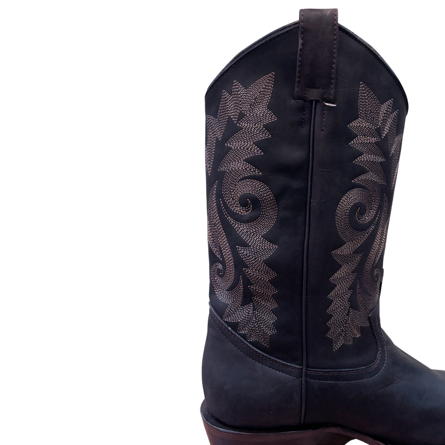 Men's Cowboy Boots (0010) - 14" Round Toe Dark Brown Leather Western Stitching