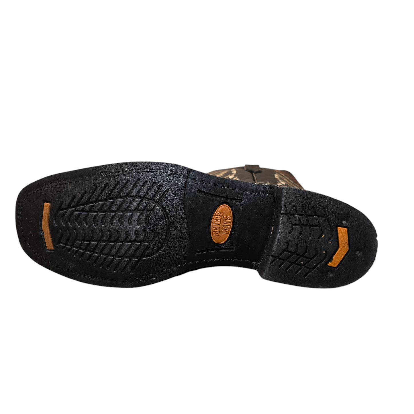 Men's Cowboy Boots (0005) - 12" Square Toe Black Leather Western Stitching