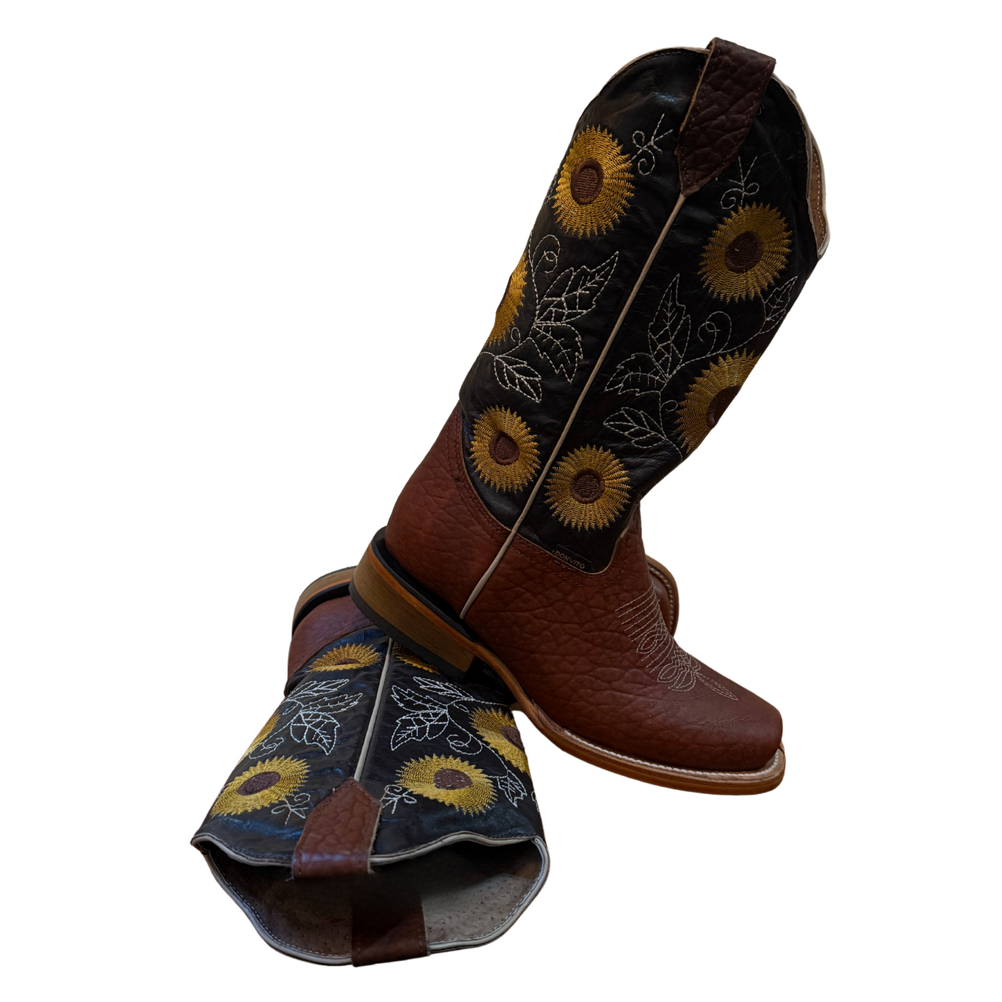 Women's Cowboy Boots (0007) - 13 " Square Toe Light Brown with Sunflowers