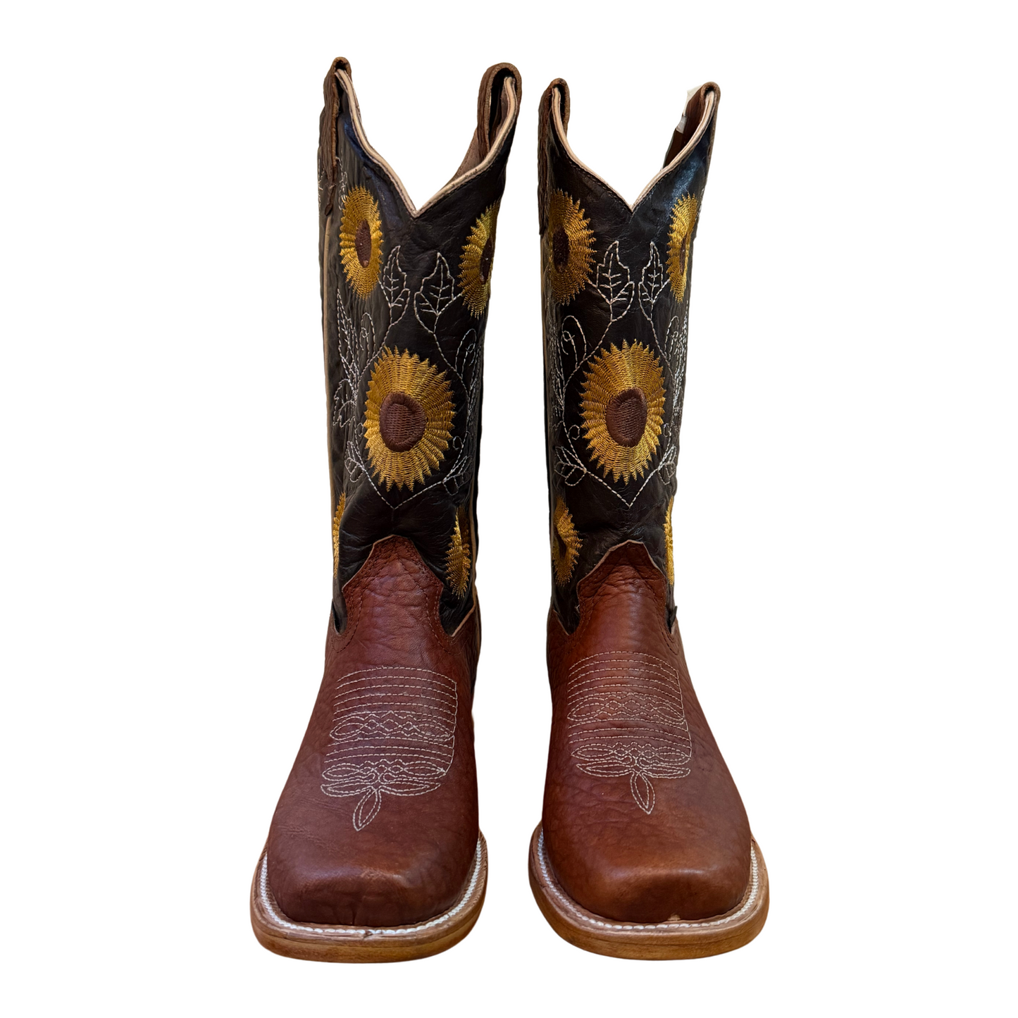 Women's Cowboy Boots (0007) - 13 " Square Toe Light Brown with Sunflowers