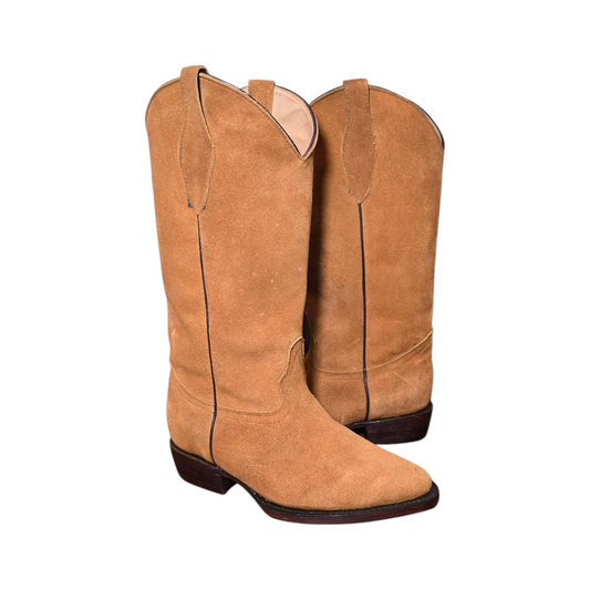 Women's Cowboy Boots (0039) - 14.5" Cinnamon Brown Suede Boot w/ Round Toe