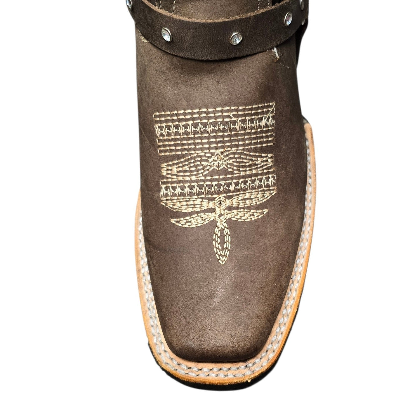 Cowboy Boots (0140) - 13" Dark Brown Leather w/ Botanical Stitching and Square Toe