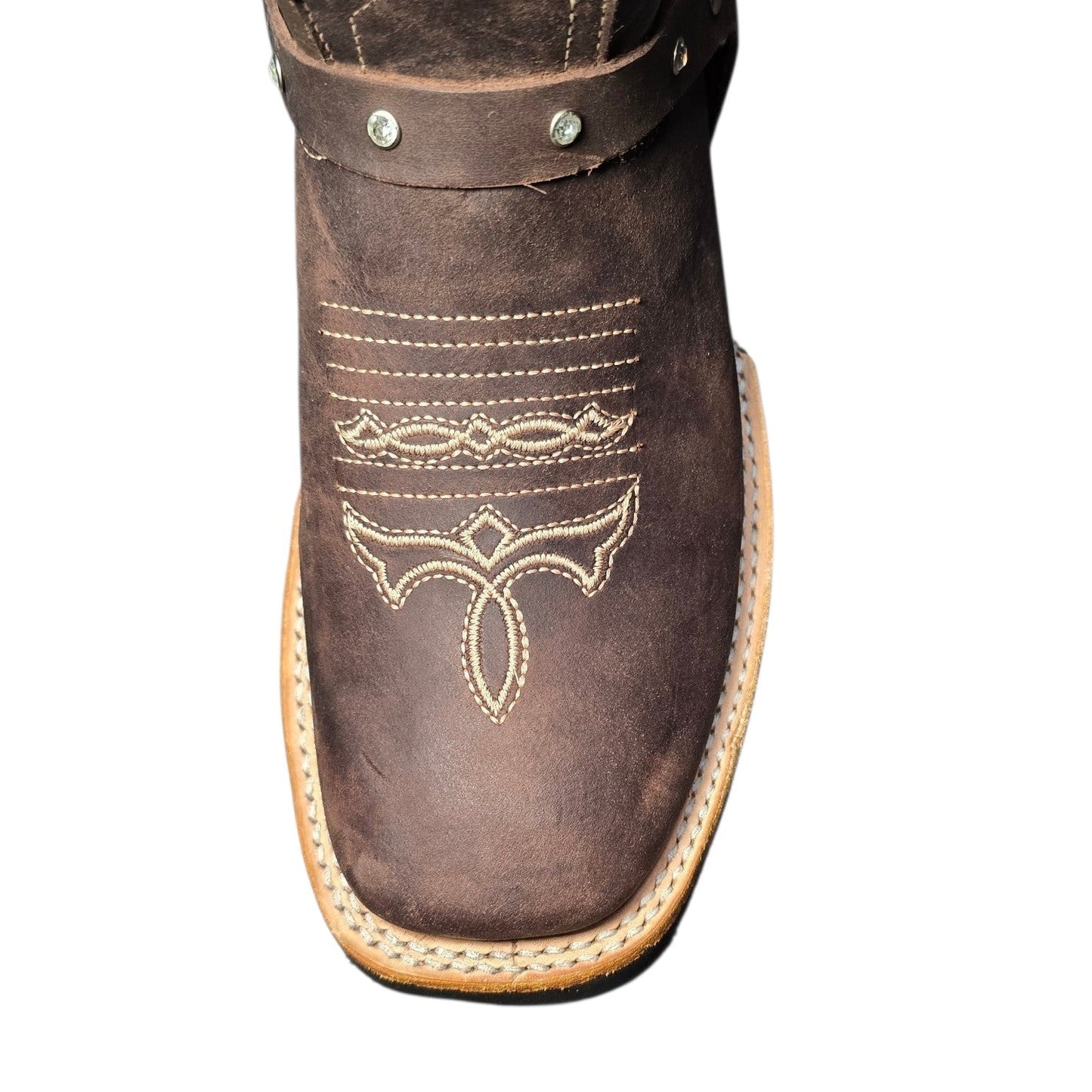 Cowboy Boots (0139) - 13" Dark Brown Leather w/ Sunflower Stitching and Square Toe