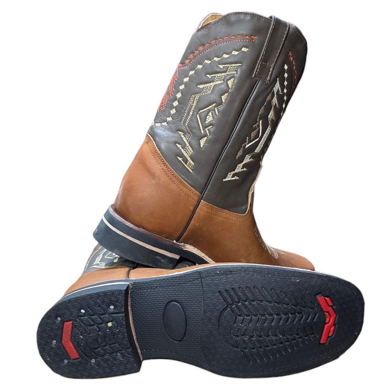 Cowboy Boots (0112) - 12" Rodeo Toe Brown Leather w/ Western Stitching